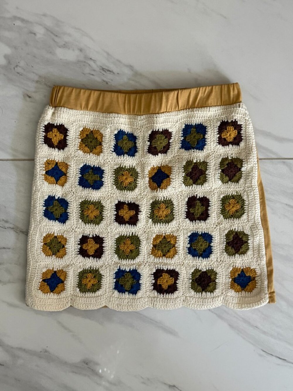 Joyous and Free Girls 14 Crochet Granny Square Skirt Boho Mustard